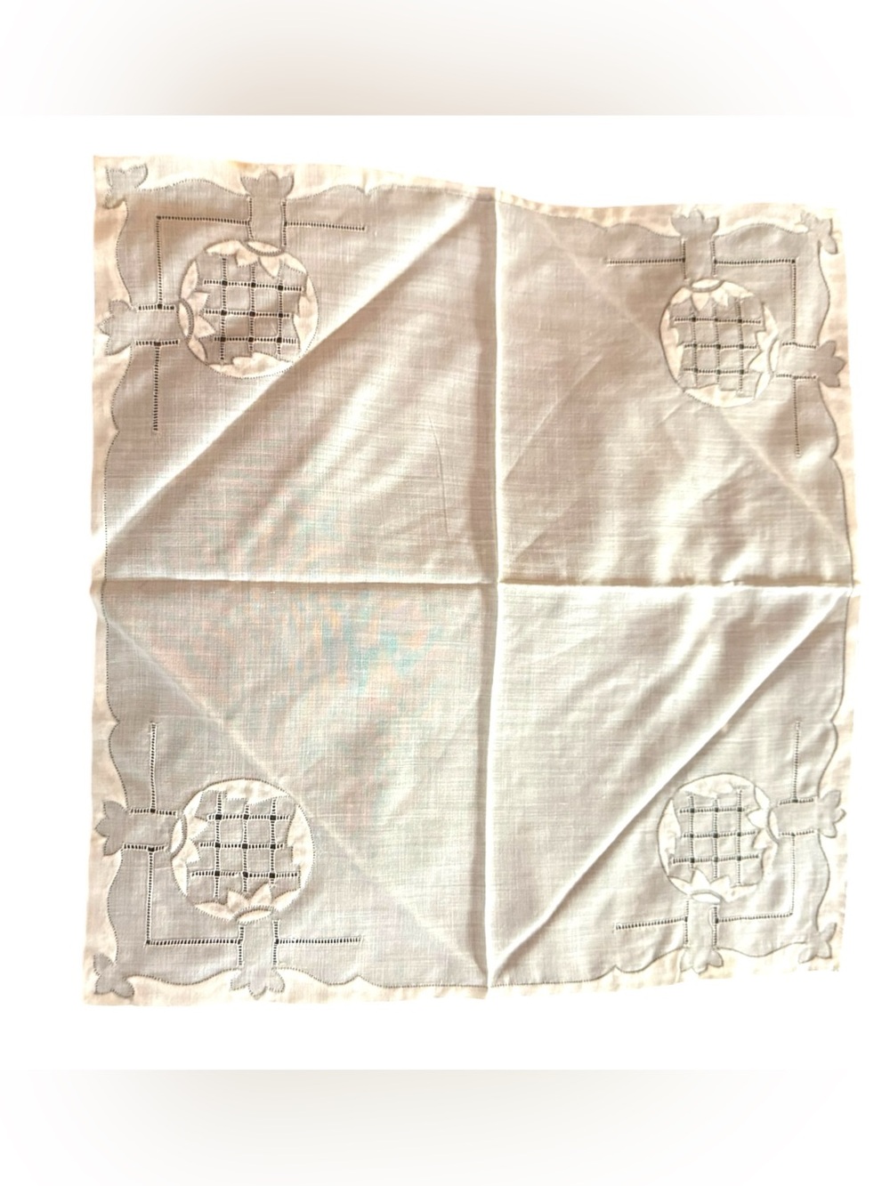 White Embroidered Linen Square Tablecloth